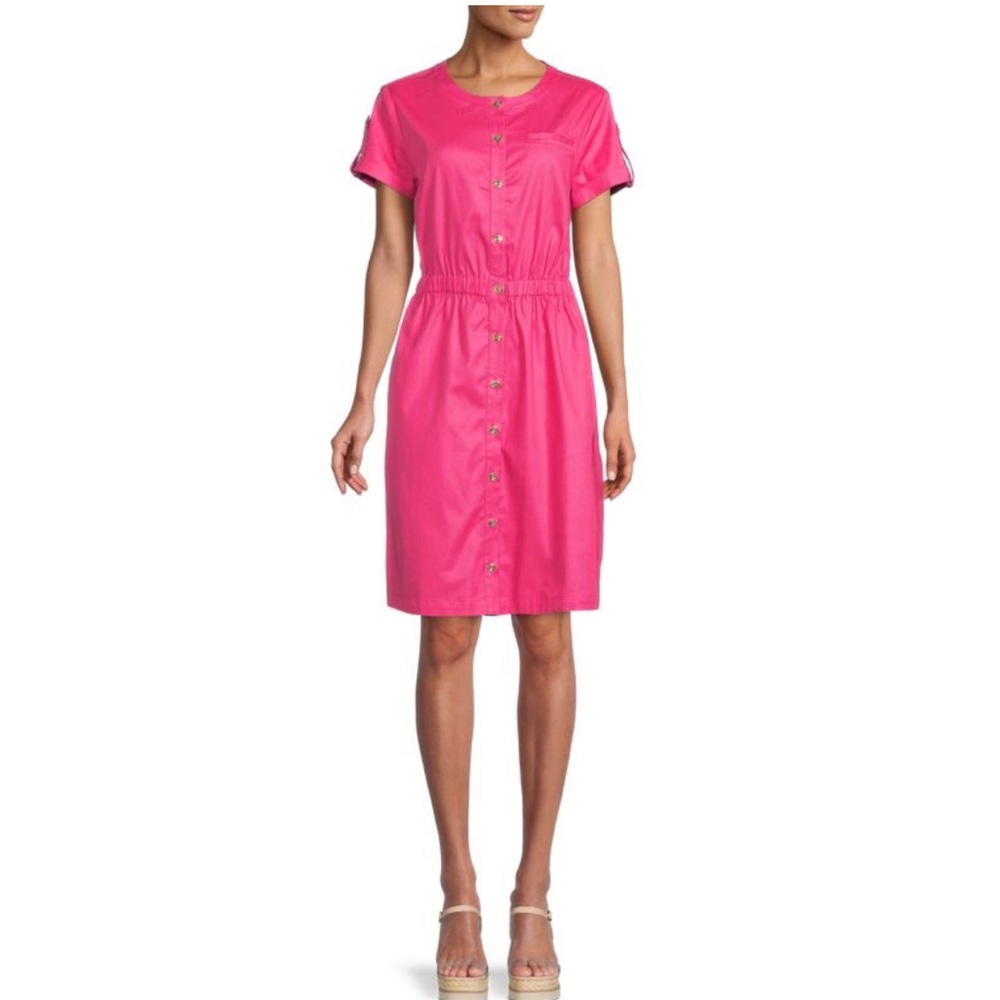 NWT H by Halston Cuff Sleeve Button Dress | Bright Rose XXL